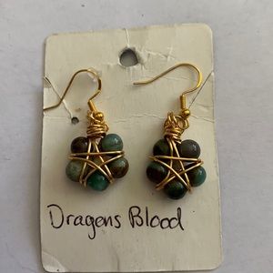 Handmade Dragonsblood stone & gold wire earrings